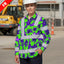 Hi Vis FR Button Long Sleeves Reflective Tapes Green Neon And Violet Flowers Hi-Vis Work Shirt