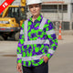 Hi Vis FR Button Long Sleeves Reflective Tapes Green Neon And Violet Flowers Hi-Vis Work Shirt