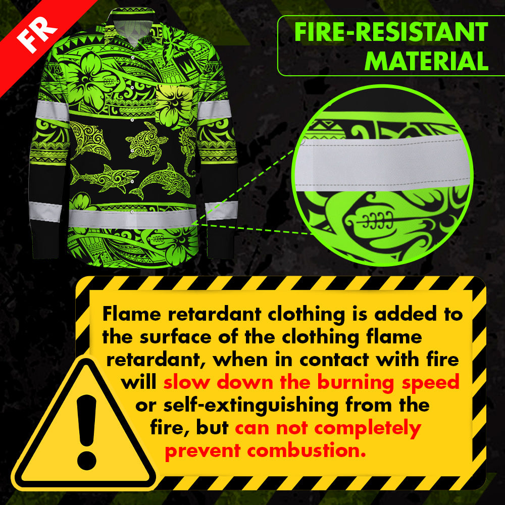 Hi Vis FR Button Long Sleeves Reflective Tapes Green Neon Hi-Vis Work Shirt