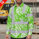 Hi Vis FR Button Long Sleeves Reflective Tapes Green Neon White Flowers Hi-Vis Work Shirt