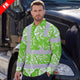 Hi Vis FR Button Long Sleeves Reflective Tapes Green Neon White Flowers Hi-Vis Work Shirt