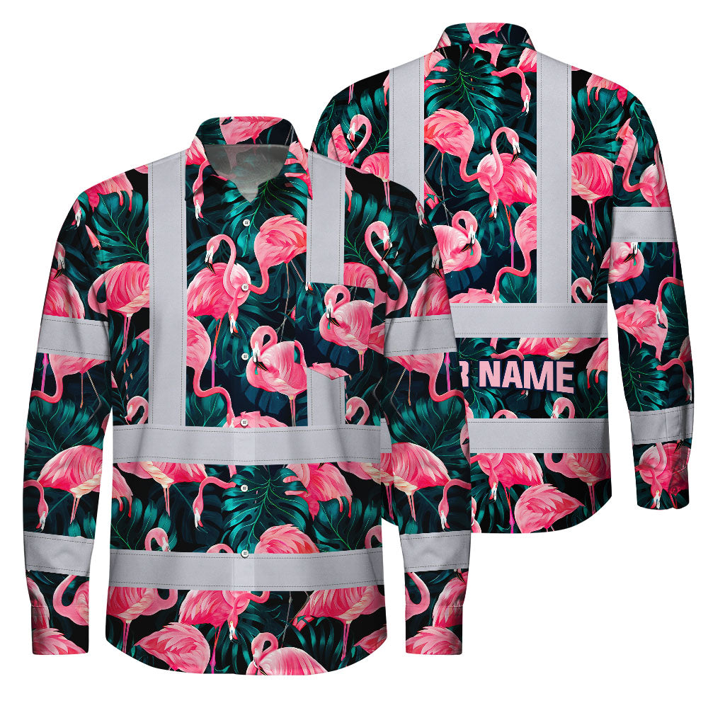 Hi Vis FR Button Long Sleeves Reflective Tapes Hawaii Flamingo Hi-Vis Work Shirt