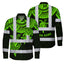 Hi Vis FR Button Long Sleeves Reflective Tapes Hawaiian Green Turtle Flower Hi-Vis Work Shirt