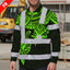 Hi Vis FR Button Long Sleeves Reflective Tapes Hawaiian Green Turtle Flower Hi-Vis Work Shirt
