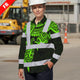 Hi Vis FR Button Long Sleeves Reflective Tapes Hawaiian Green Turtle Flower Hi-Vis Work Shirt