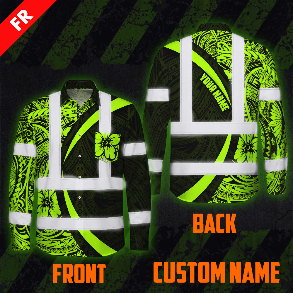 Hi Vis FR Button Long Sleeves Reflective Tapes Hi-Vis Work Shirt