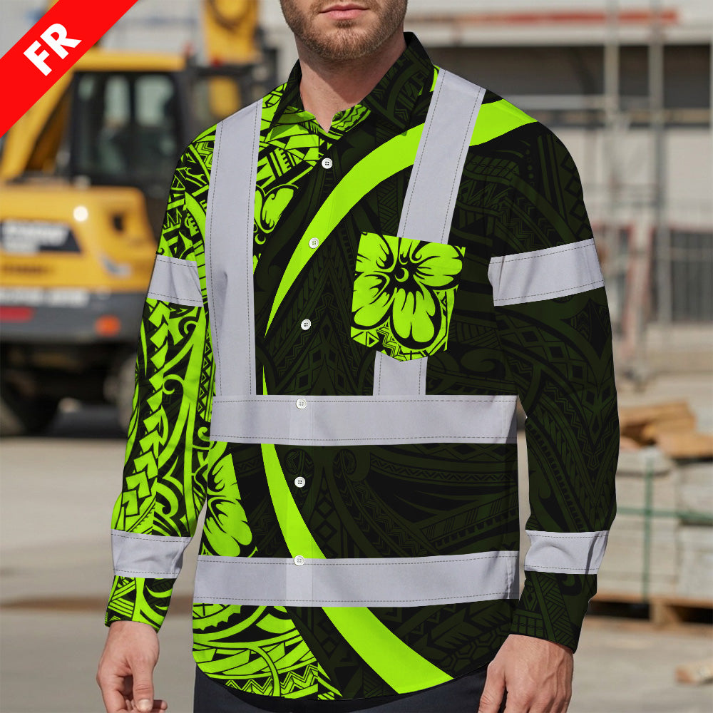 Hi Vis FR Button Long Sleeves Reflective Tapes Hi-Vis Work Shirt