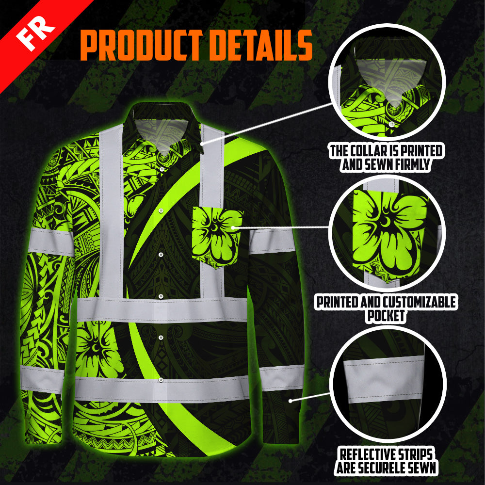 Hi Vis FR Button Long Sleeves Reflective Tapes Hi-Vis Work Shirt