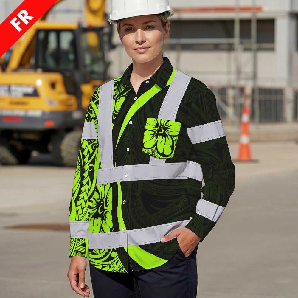 Hi Vis FR Button Long Sleeves Reflective Tapes Hi-Vis Work Shirt