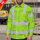 Hi Vis FR Button Long Sleeves Reflective Tapes Lime Neon White 2 Flowers Hi-Vis Work Shirt