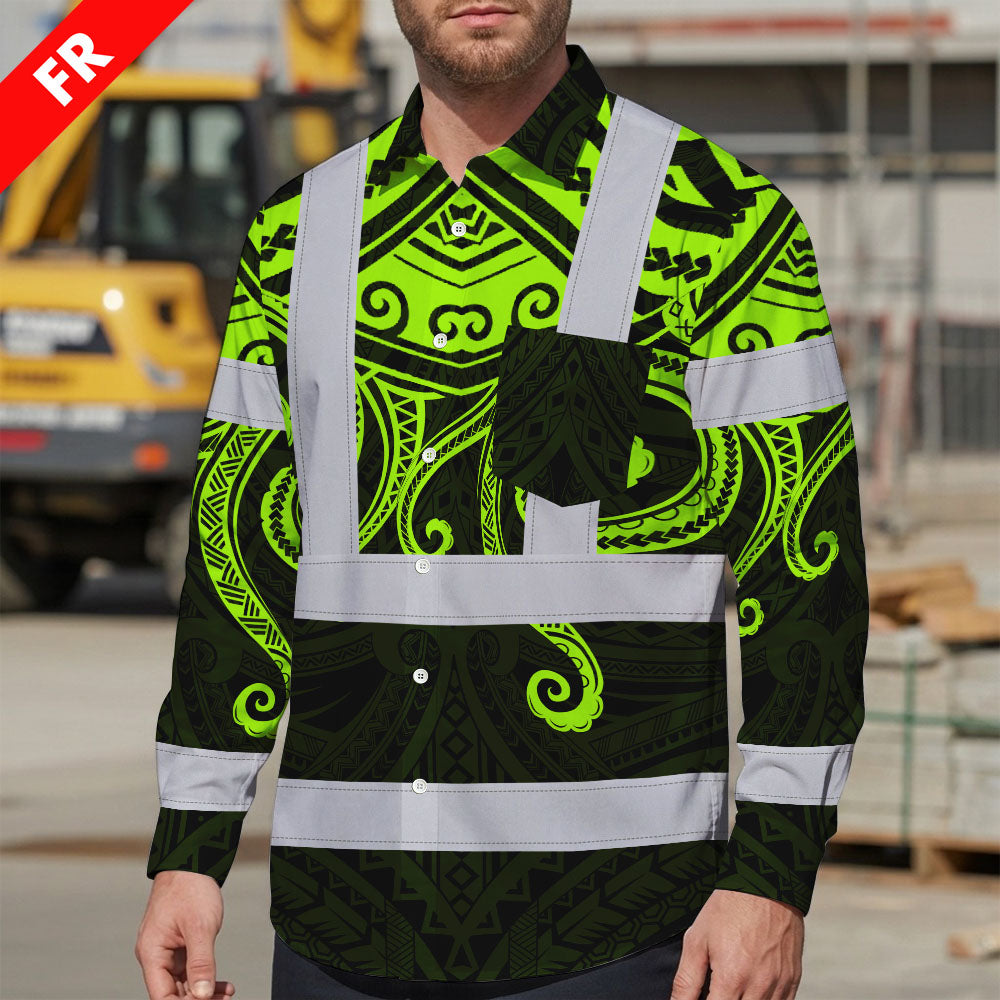Hi Vis FR Button Long Sleeves Reflective Tapes Octopus Hi-Vis Work Shirt