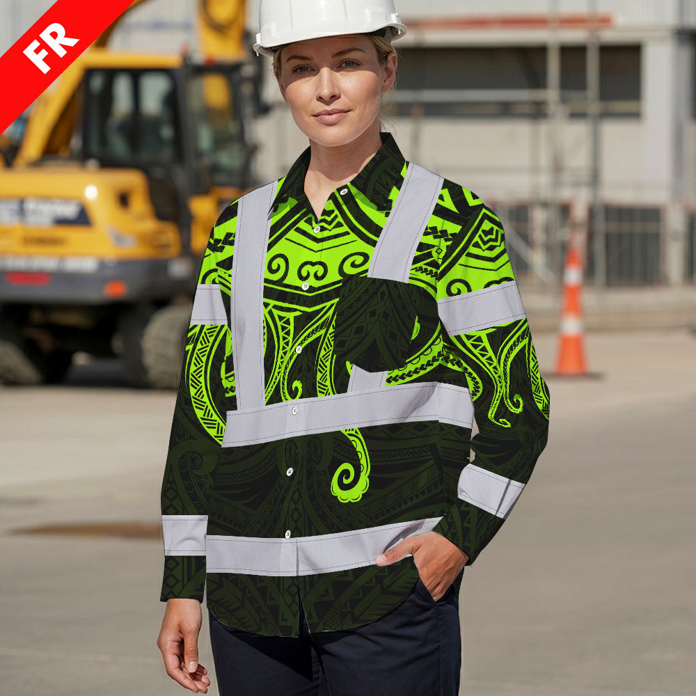 Hi Vis FR Button Long Sleeves Reflective Tapes Octopus Hi-Vis Work Shirt