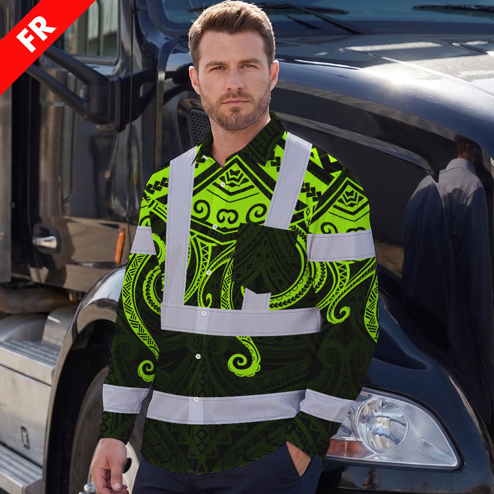 Hi Vis FR Button Long Sleeves Reflective Tapes Octopus Hi-Vis Work Shirt
