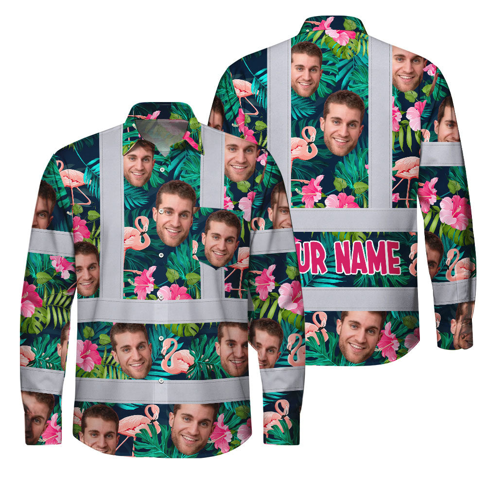 Hi Vis FR Button Long Sleeves Reflective Tapes Pink And Green 2 Hi-Vis Work Shirt