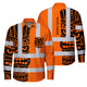 Hi Vis FR Button Long Sleeves Reflective Tapes TiKi Hawaiian Orange Neon Hi-Vis Work Shirt