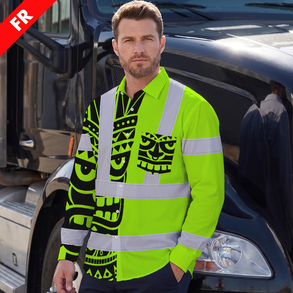 Hi Vis FR Button Long Sleeves Reflective Tapes TiKi Hi-Vis Work Shirt