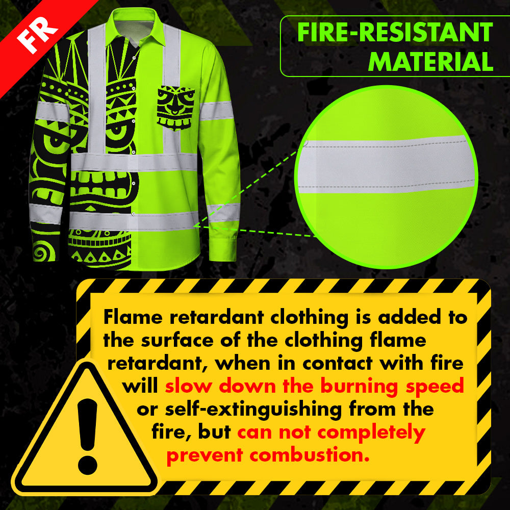 Hi Vis FR Button Long Sleeves Reflective Tapes TiKi Hi-Vis Work Shirt