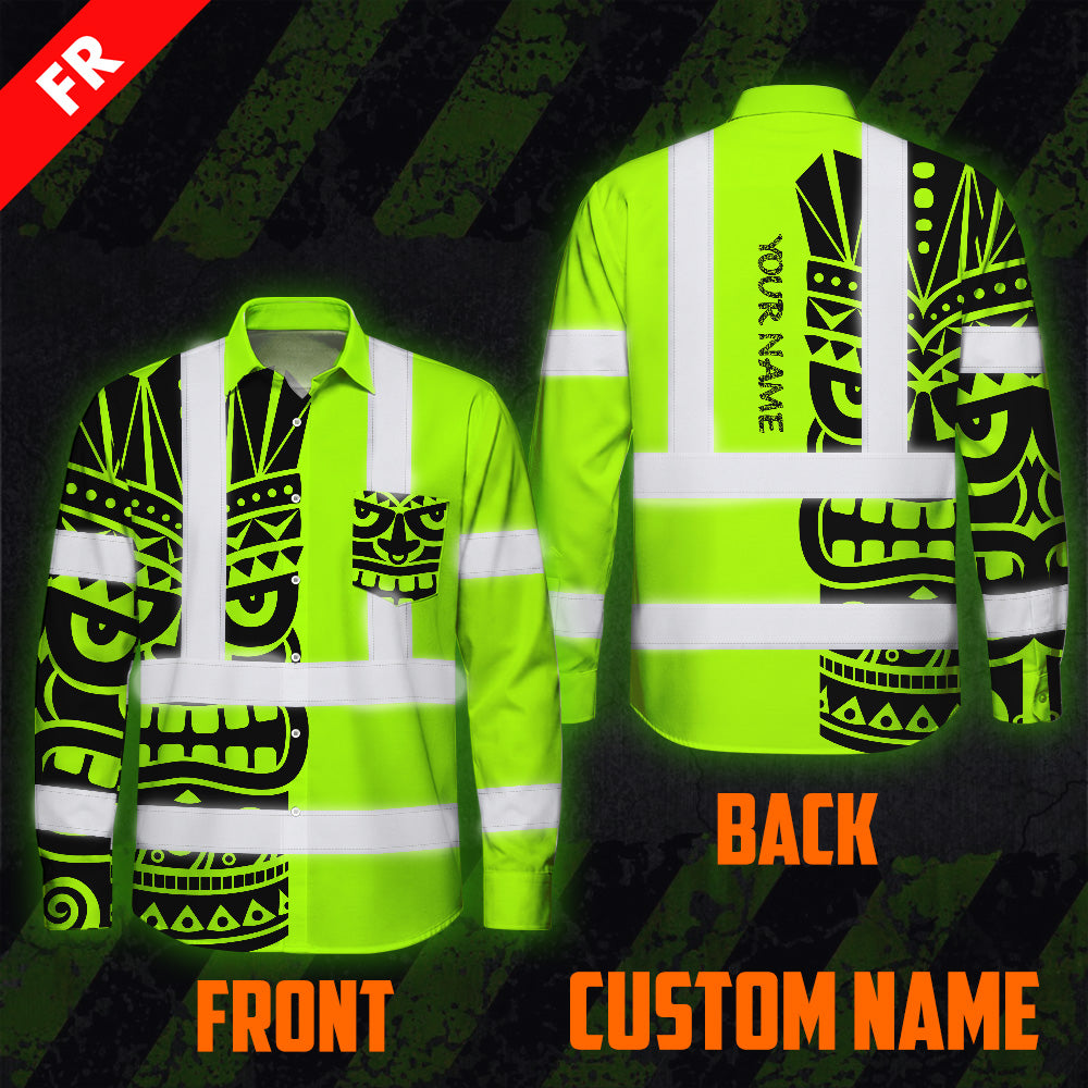 Hi Vis FR Button Long Sleeves Reflective Tapes TiKi Hi-Vis Work Shirt