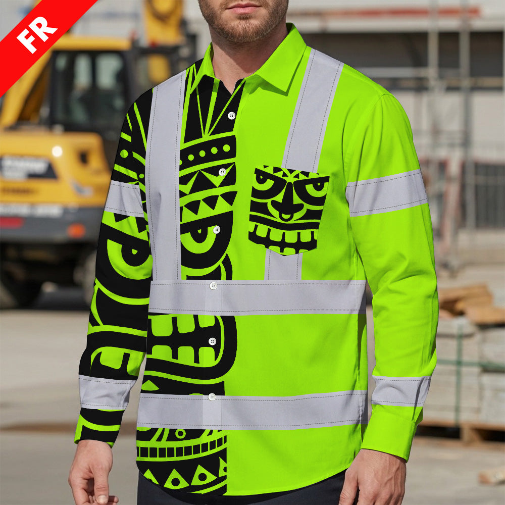 Hi Vis FR Button Long Sleeves Reflective Tapes TiKi Hi-Vis Work Shirt
