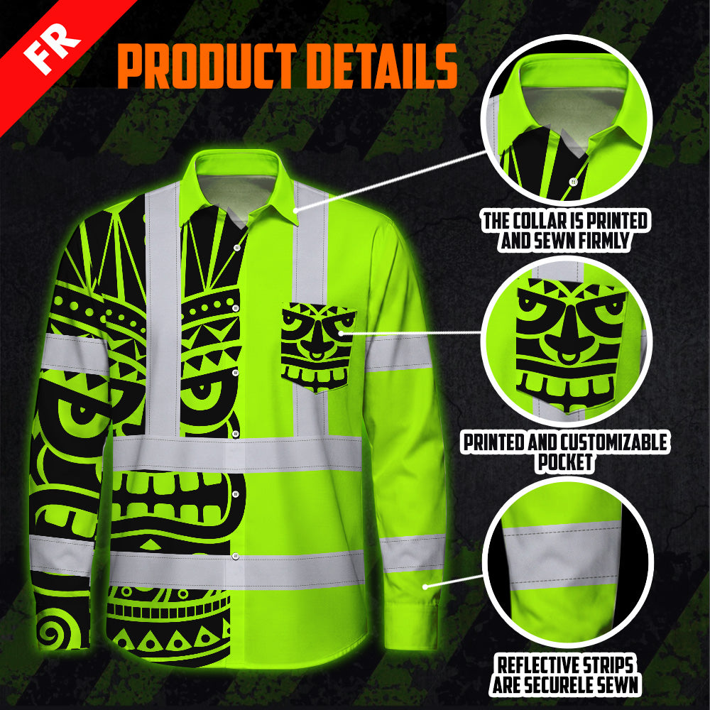 Hi Vis FR Button Long Sleeves Reflective Tapes TiKi Hi-Vis Work Shirt