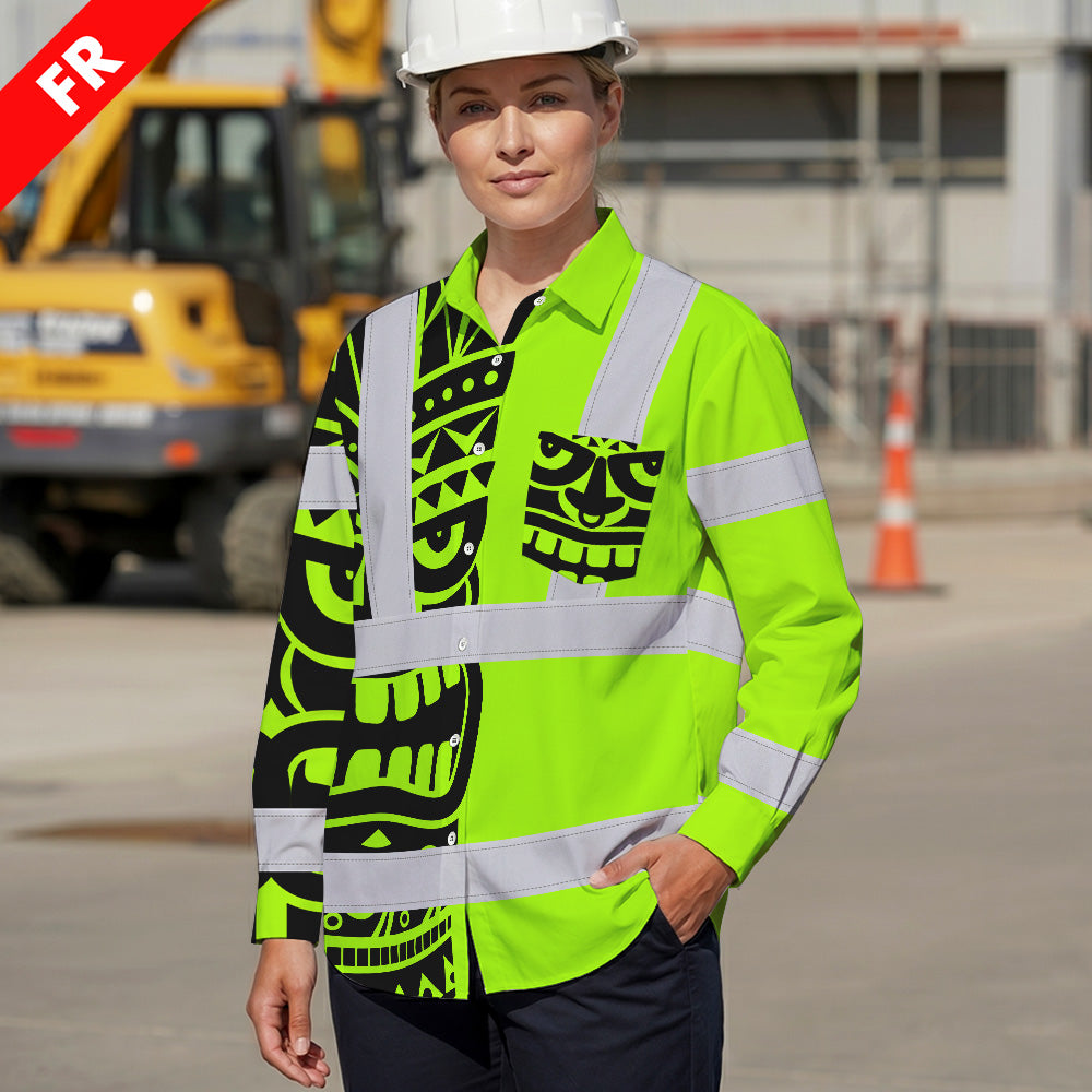 Hi Vis FR Button Long Sleeves Reflective Tapes TiKi Hi-Vis Work Shirt