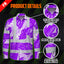 Hi Vis FR Button Long Sleeves Reflective Tapes Violet Neon Flowers Hi-Vis Work Shirt
