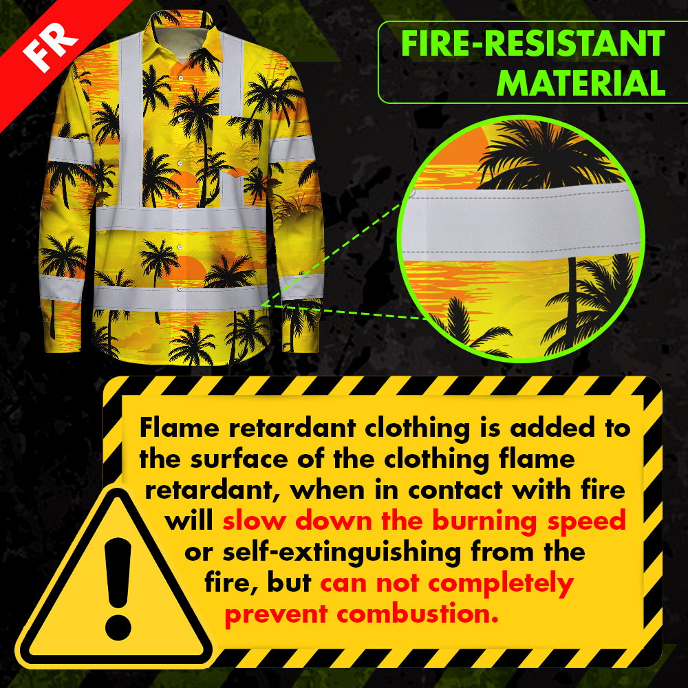 Hi Vis FR Button Long Sleeves Reflective Tapes Yellow Neon Flowers Hi-Vis Work Shirt