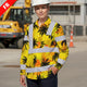 Hi Vis FR Button Long Sleeves Reflective Tapes Yellow Neon Flowers Hi-Vis Work Shirt