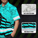 Hi Vis Hawaiian American Flag Shirt, Blue Neon Custom Name Reflective Short Sleeve Button-up Safety Shirt for Workers