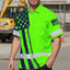 Hi Vis Hawaiian American Flag Shirt, Green Neon Hi-Vis Work Shirt