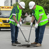 Hi Vis Hawaiian American Flag Shirt, Green Neon Custom Name Reflective Short Sleeve Button-up Safety Shirt for Workers