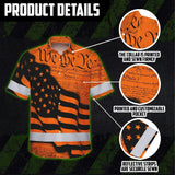 Hi Vis Hawaiian American Flag Shirt, Orange Neon Custom Name Reflective Short Sleeve Button-up Safety Shirt for Workers