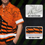 Hi Vis Hawaiian American Flag Shirt, Orange Neon Custom Name Reflective Short Sleeve Button-up Safety Shirt for Workers