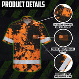 Hi Vis Hawaiian American Flag Shirt, Orange Neon Custom Name Reflective Short Sleeve Button-up Safety Shirt for Workers