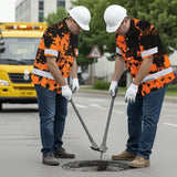 Hi Vis Hawaiian American Flag Shirt, Orange Neon Custom Name Reflective Short Sleeve Button-up Safety Shirt for Workers