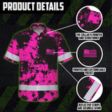 Hi Vis Hawaiian American Flag Shirt, Pink Neon Custom Name Reflective Short Sleeve Button-up Safety Shirt for Workers