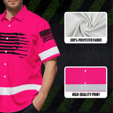 Hi Vis Hawaiian American Flag Shirt, Pink Neon Custom Name Reflective Short Sleeve Button-up Safety Shirt for Workers