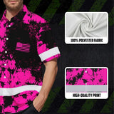 Hi Vis Hawaiian American Flag Shirt, Pink Neon Custom Name Reflective Short Sleeve Button-up Safety Shirt for Workers