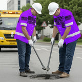 Hi Vis Hawaiian American Flag Shirt, Violet Neon Custom Name Reflective Short Sleeve Button-up Safety Shirt for Workers
