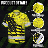 Hi Vis Hawaiian American Flag Shirt, Yellow Neon Custom Name Reflective Short Sleeve Button-up Safety Shirt for Workers