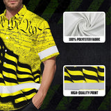 Hi Vis Hawaiian American Flag Shirt, Yellow Neon Custom Name Reflective Short Sleeve Button-up Safety Shirt for Workers