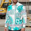 Hi Vis Hawaiian Long Sleeve Shirt Reflective Tape Blue Neon White Flower Hi-Vis Long Sleeve Shirt