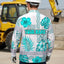 Hi Vis Hawaiian Long Sleeve Shirt Reflective Tape Blue Neon White Flower Hi-Vis Long Sleeve Shirt