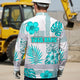 Hi Vis Hawaiian Long Sleeve Shirt Reflective Tape Blue Neon White Flower Hi-Vis Long Sleeve Shirt