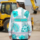 Hi Vis Hawaiian Long Sleeve Shirt Reflective Tape Blue Neon White Flower Hi-Vis Long Sleeve Shirt
