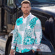 Hi Vis Hawaiian Long Sleeve Shirt Reflective Tape Blue Neon White Flower Hi-Vis Long Sleeve Shirt