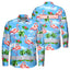 Hi Vis Hawaiian Long Sleeve Shirt Reflective Tape Blue Pink Flamingo Hi-Vis Long Sleeve Shirt