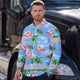 Hi Vis Hawaiian Long Sleeve Shirt Reflective Tape Blue Pink Flamingo Hi-Vis Long Sleeve Shirt