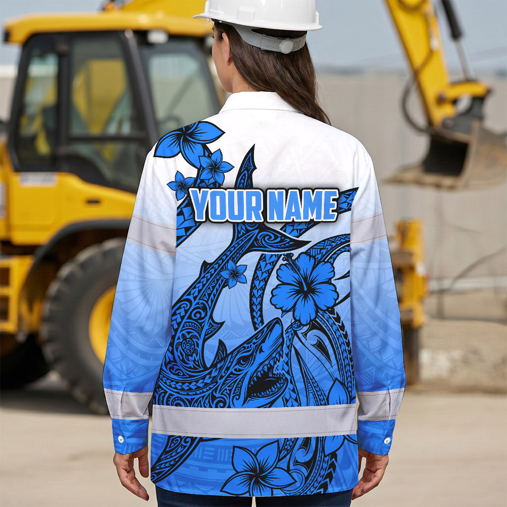 Hi Vis Hawaiian Long Sleeve Shirt Reflective Tape Blue Pink Neon Polynesian Hi-Vis Long Sleeve Shirt
