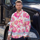 Hi Vis Hawaiian Long Sleeve Shirt Reflective Tape Light Orange Pink Sea Hi-Vis Long Sleeve Shirt